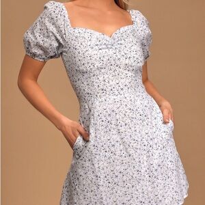 NWT Still My Sunshine White Floral Print Puff Sleeve Mini Dress Lucca Couture L